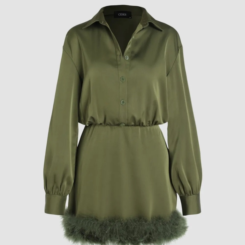 Cider faux feather trim collared mini dress